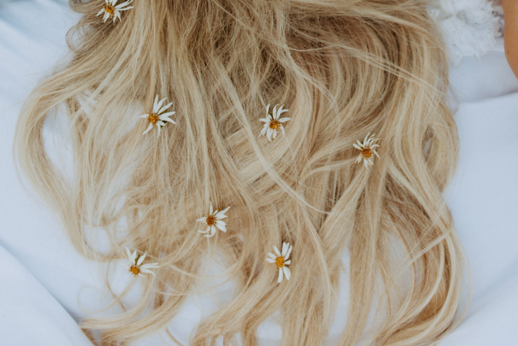 flowers in hair engagement session blonde